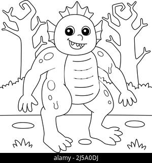 Page de coloriage d'Halloween de monstre de marais pour enfants Illustration de Vecteur