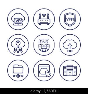 les icônes d'hébergement, de dns et de ligne vpn sont affichées en blanc Illustration de Vecteur