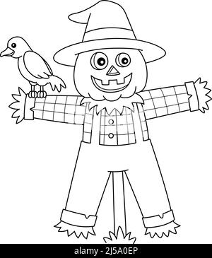 Scarecrow Halloween coloriage page isolé Illustration de Vecteur