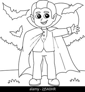 Page de coloriage de vampire Halloween pour enfants Illustration de Vecteur