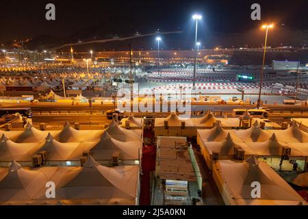 Région de Mina, lieu de rassemblement du Hajj (pèlerinage) annuel qui a lieu à Makkah et dans les environs. Il est également connu sous le nom de ville de tente Banque D'Images