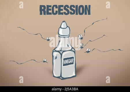 Concept créatif de récession. Crise financière , krach économique , pauvreté. Les mouches se précipitent pour le vinaigre parce qu'il n'y a rien d'autre. Crise du coût de la vie Banque D'Images