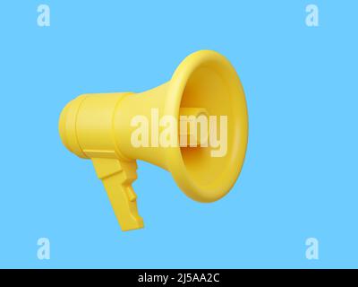 Haut-parleur jaune sur fond bleu 3D rendu de l'illustration. Banque D'Images