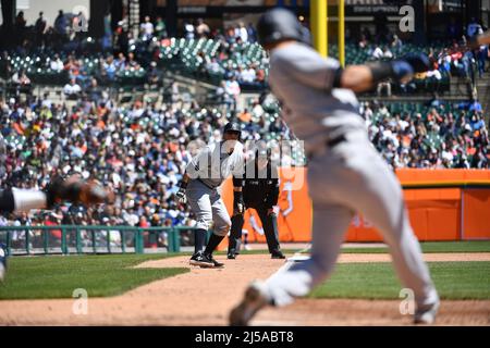 Detroit, États-Unis. 21st avril 2022. DETROIT, MI - 21 AVRIL : pendant le match entre New York Yankees et Detroit Tigers le 21 avril 2022 au parc Comerica de Detroit, MI (photo d'Allan Dranberg/CSM) Credit: CAL Sport Media/Alay Live News Banque D'Images