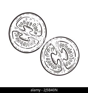 Tomate coupée en demi-gravure manuelle Illustration de Vecteur