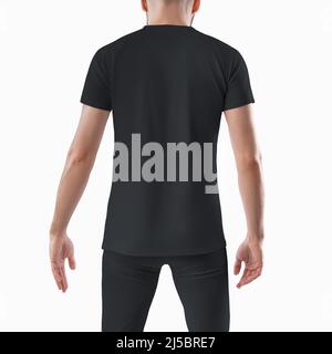 Maquette d'un pantalon et d'un t-shirt sportswear pour Homme. Modèle noir sur un homme isolé en arrière-plan. Vue arrière. Banque D'Images