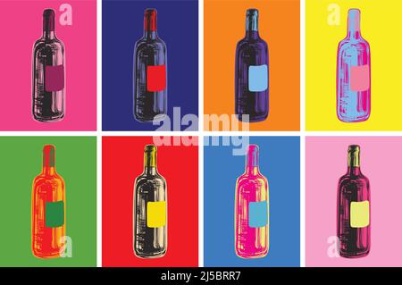 Bouteille de vin dessin manuel Vector Illustration boisson alcoolisée. Style pop Art Illustration de Vecteur