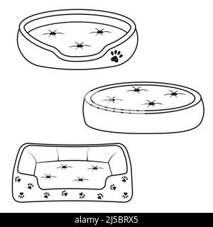 ensemble de lits pour chiens et chats, illustration vectorielle isolée contour doodle Illustration de Vecteur