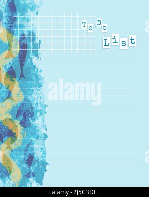 Modèle de liste à faire avec lignes pour écrire des rappels de plans sur un thème nautique - mer avec aquarelle de poisson. Illustration vectorielle Illustration de Vecteur