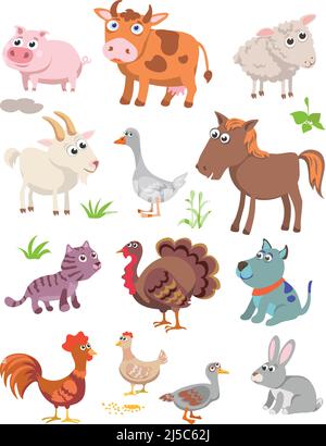 animaux de village drôles, modèle, diverses poses et situations, dessin, vecteur, images, dessin animé Illustration de Vecteur