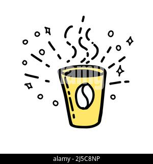 Illustration tasse à café de couleur jaune en forme de doodle Illustration de Vecteur