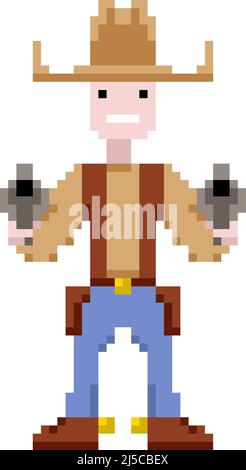 Pixel art cowboy tenant un pistolet, illustration vectorielle Illustration de Vecteur