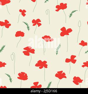Motif sans couture avec fleurs abstraites de pavot rouge sur blanc. Illustration vectorielle. Imprimé fleuri pour tissu, textile, papier d'emballage, carte de vœux. Illustration de Vecteur