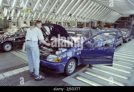 Wolfsburg, 25 avril 1996 - production de Volkswagen Polo à l'usine VW de Wolfsburg. [traduction automatique] Banque D'Images