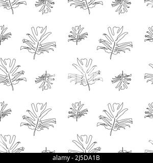 Motif sans couture avec une seule ligne de dessins de feuilles de monstère Illustration de Vecteur