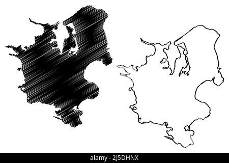 Illustration vectorielle de la carte de l'île de la Zélande (Royaume du Danemark), esquisse griffée carte de Sealand Illustration de Vecteur