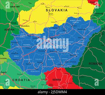 Hongrie - carte politique très détaillée Illustration de Vecteur