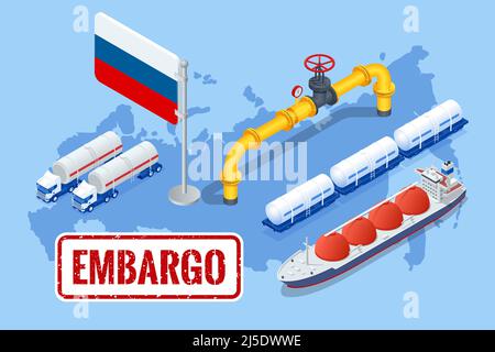 Sanctions, embargo sur le gaz et le pétrole russes. Russie agresseur, guerre. Transport, livraison, transport de gaz naturel Illustration de Vecteur