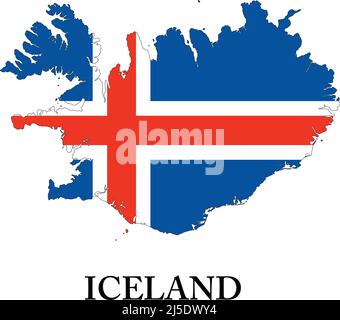 Forme de pays entourée et remplie du drapeau de l'Islande, en format vectoriel. Illustration de Vecteur