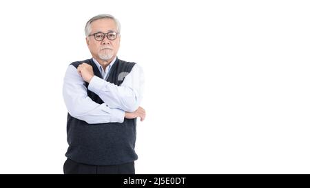 professionnel adulte senior old man hipster portant des lunettes de vue penser avec l'espace de copie pour votre promotion ou texte isolé sur fond blanc. Banque D'Images