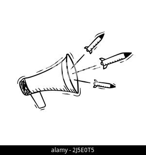 Illustration vectorielle des fusées lancées depuis un haut-parleur public dans un style doodle. Illustration de Vecteur