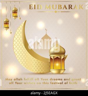 Arrière-plan de la bannière EID Mubarak. EID modèles de vacances islamiques avec croissant de lune d'or. Illustration de Vecteur