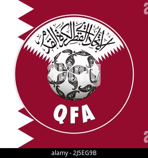 Logo de la fédération de football du Qatar avec drapeau national, coupe du monde de la FIFA 2022, illustration Banque D'Images