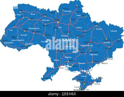 Carte vectorielle très détaillée de la Roumanie avec régions administratives, principales villes et routes. Illustration de Vecteur