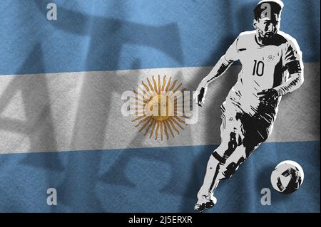 Lionel Messi, le drapeau de l'Argentine et le bouclier de l'Association Argentine de football (AFA) Banque D'Images