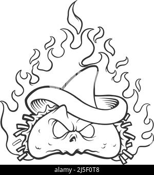 Angry mexican taco sur le feu illustrations vectorielles monochromes pour votre logo de travail, t-shirt de marchandise, autocollants et dessins d'étiquettes, affiche, cartes de vœux Illustration de Vecteur