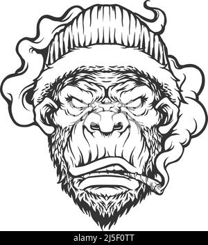 Gorilla rastafarian avec fumer cannabis silhouette vecteur illustrations pour votre travail logo, t-shirt, autocollants et dessins d'étiquettes, poster, Illustration de Vecteur