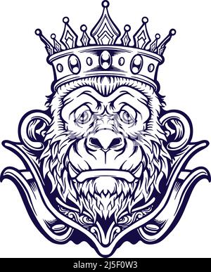 King Head Monkey Mascot Silhouette illustrations vectorielles pour votre travail logo, t-shirt de marchandise de mascotte, autocollants et dessins d'étiquettes, affiche Illustration de Vecteur