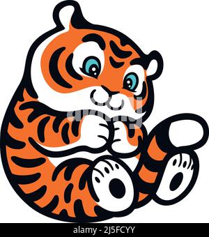 Cub mignon Chubby Tiger couchant et jouant avec sa queue Illustration de Vecteur