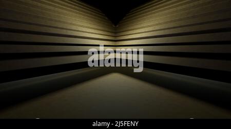 Néon doré et jaune, arrière-plan minimaliste abstrait, lignes lumineuses dynamiques, scène de performance, couleurs vives, Chambre vide 3D rendu Banque D'Images