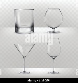 Ensemble d'illustrations vectorielles de verres pour l'alcool dans un style réaliste Illustration de Vecteur