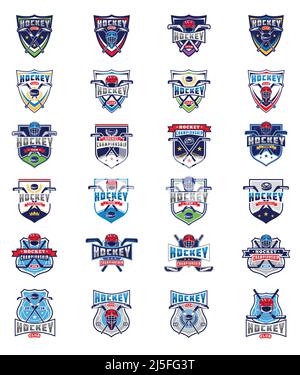 Ensemble vectoriel de badges de hockey de couleur, autocollants, emblèmes isolés sur blanc Illustration de Vecteur