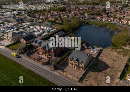 Drone aérienne image de Tyson Furys NOUVELLE maison familiale, d'une valeur d'environ £1,8m dans la ville de Seaside de Heysham dans Morecambe nord-ouest de l'Angleterre Banque D'Images