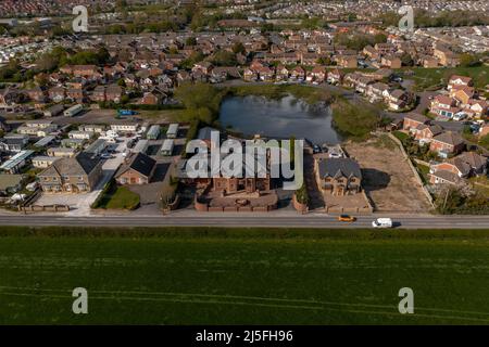 Drone aérienne image de Tyson Furys NOUVELLE maison familiale, d'une valeur d'environ £1,8m dans la ville de Seaside de Heysham dans Morecambe nord-ouest de l'Angleterre Banque D'Images