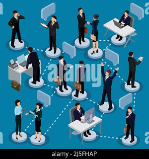 Illustration vectorielle d'un ensemble de 3D personnes isométriques en costumes d'affaires au bureau. Isométriques hommes d'affaires et femmes d'affaires dans différentes poses. Illustration de Vecteur