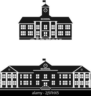 Ensemble de silhouettes école classique bâtiment isolé sur fond blanc. Illustration vectorielle. Illustration de Vecteur