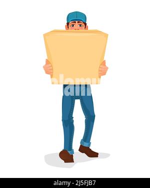 Illustration vectorielle MAN porte une boîte en carton Illustration de Vecteur