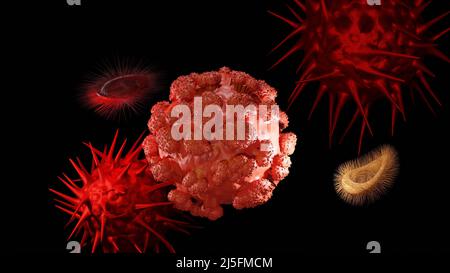 Covid-19. Coronavirus SRAS COV 2. Cellules virales isolées . 3D rendu de l'illustration. Banque D'Images