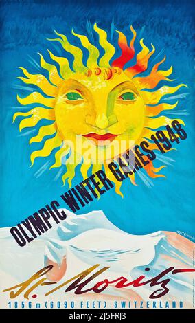 Vintage 1940s Jeux Olympiques de Suisse affiche - Jeux Olympiques d'hiver 1946 Saint-Moritz Banque D'Images