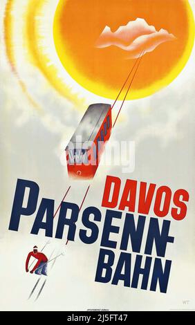 Vintage 1930s Winter Sport poster – WILLY TRAPP (1905-1984) Davos Parsenn-Bahn. CA. 1930 Banque D'Images