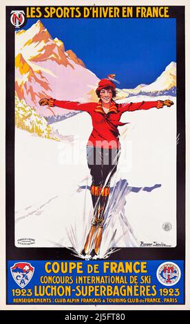 Vintage 1920s affiche de voyage - Sport d'hiver - SOUBIE, Roger (1898-1984) coupe DE FRANCE, LUCHON-SUPERBAGNÈRES 1923 Banque D'Images