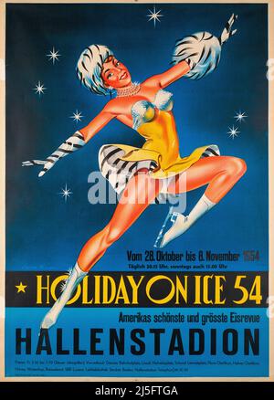 Affiche VINTAGE1950s vacances sur ICE 54, Zurich 1954 Banque D'Images