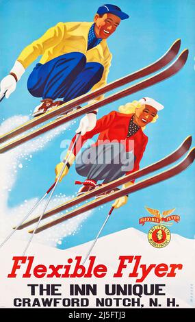 Vintage American ski Poster - flexible Flyer - The Inn unique- Crawford Notch- New Hampshire Banque D'Images