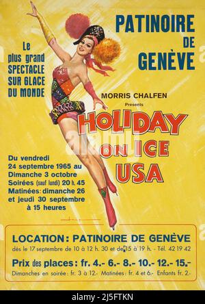 AFFICHE ANCIENNE Genève, Holiday on ICE, Patinoire de Genève MONOGRAMM 1965 Banque D'Images