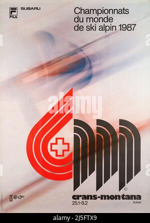 AFFICHE DE SKI VINTAGE Crans-Montana, Championnat du monde de ski alpin 1987 Robert RAUSIS 1987 Banque D'Images