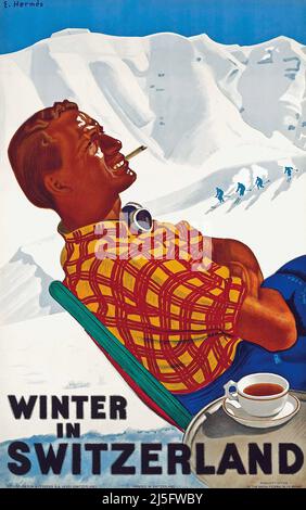 Vintage Travel Poster - Winter Sport - Erich Hermes - Vintage ski Poster Winter in Switzerland Swiss Railways Travel Sport 1938 Banque D'Images